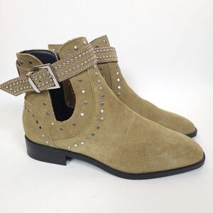 Zara studded leather suede olive green cutout ankle boots woman's shoes size 8